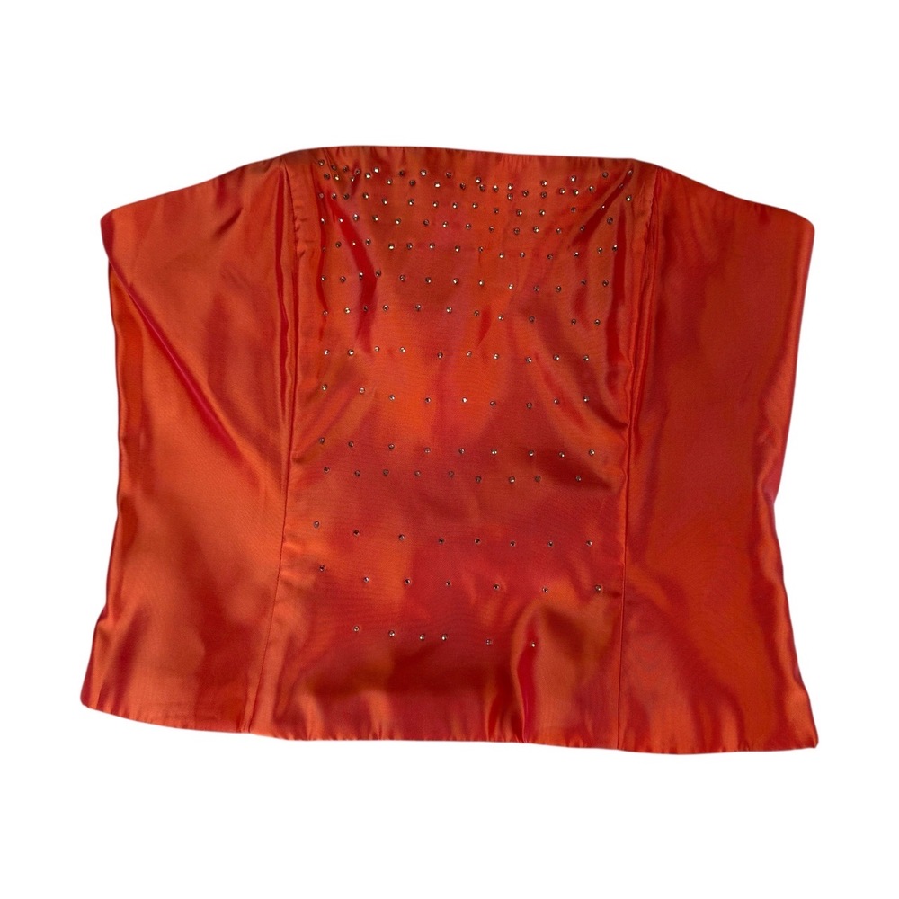 Jessica McClintock for‎ Gunne Sax Orange Satin Rhinestone Corset Strapless Top 9